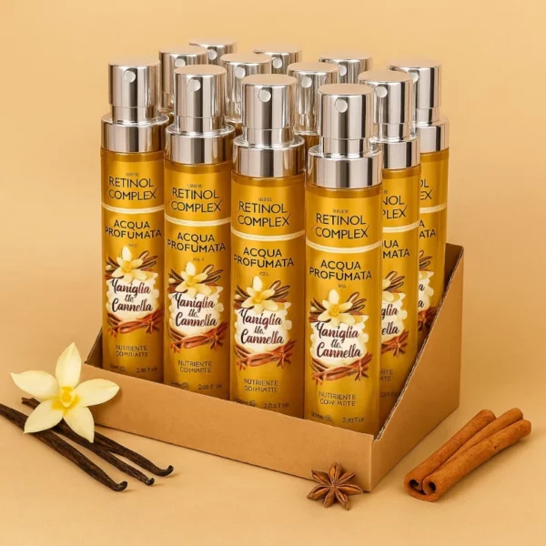 Lot de 12 : Brumes Parfumées VANILLE & CANNELLE 75 ml – Retinol Complex