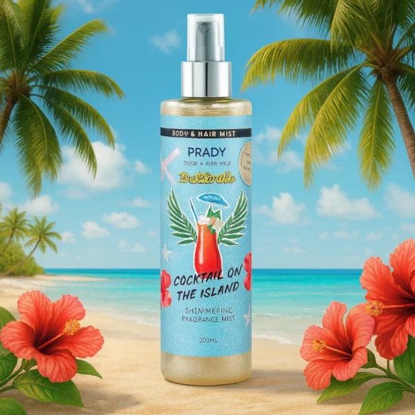 Lot de 12 : Brume parfumée et pailletée corps et cheveux "Cocktail des Iles" - Prady