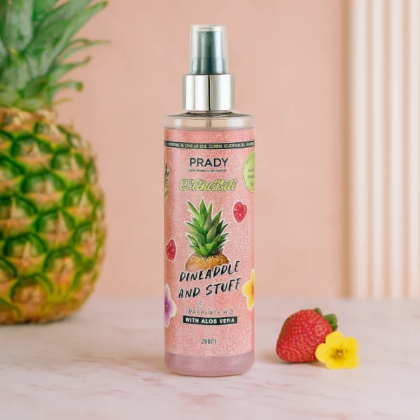 Lot de 12 : Brume parfumée et pailletée corps et cheveux "Ananas" - Prady