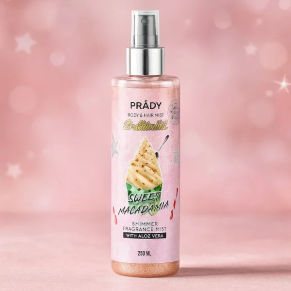 Lot de 12 : Brume parfumée et pailletée corps et cheveux "Sweet Macadamia" - Prady