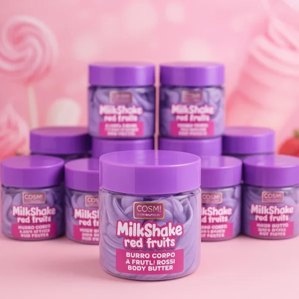 Lot de 12 : Beurre corporel Milkshake Red Fruits – Cosmi Premium – 100 ml