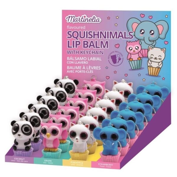 Présentoir de 24 : Baume à lèvres porte-clés SQUISHNIMALS