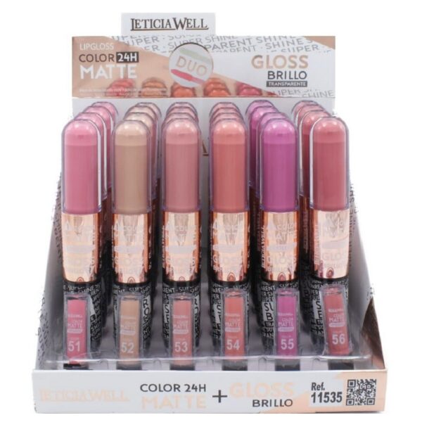 Présentoir de 24 : Gloss coloré DUO MATTE 24H.