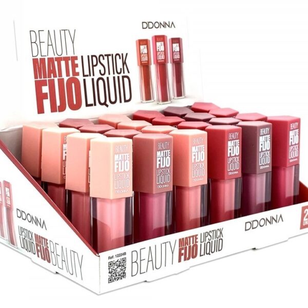 Présentoir de 24 : Rouge à Lèvres liquide 6 couleurs BEAUTY MAT FIXE - D'DONNA