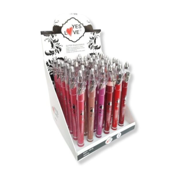 Présentoir de 36 : Crayon pour lèvres et yeux 6 couleurs rosées