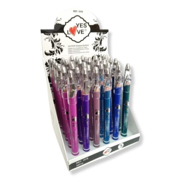 Présentoir de 36 : Crayon pour lèvres et yeux 6 couleurs
