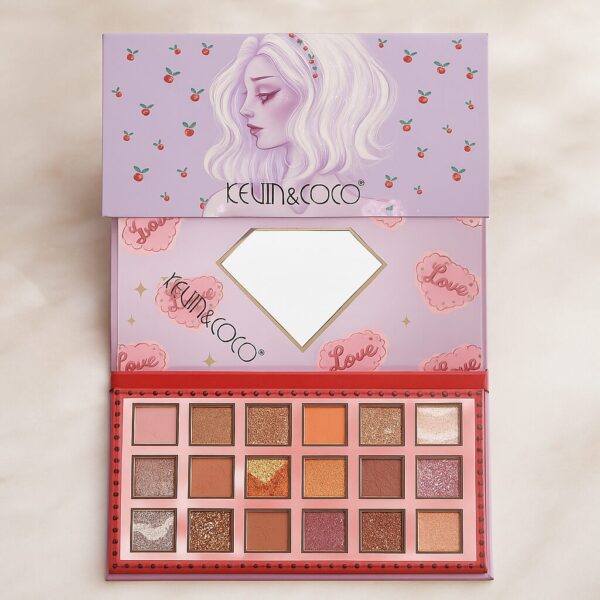 Lot de 4 : PALETTE D'OMBRES À PAUPIÈRES 18 COULEURS – CHERRY ROMANCE – KEVIN & COCO