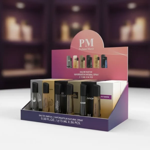 🏆Présentoir de 36 : Eaux de Parfum Homme 15ml PM – Collection de Luxe💼✨