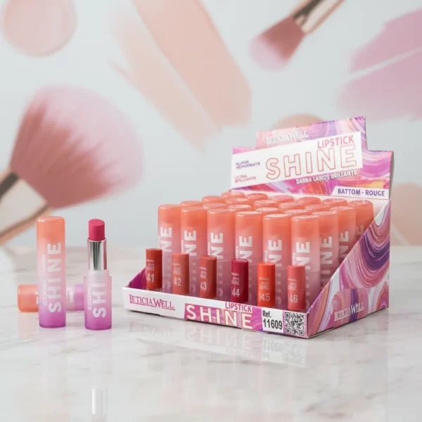 Présentoir de 24 : Rouges à Lèvres SHINE Super Hydratant Brillant - Leticia Well