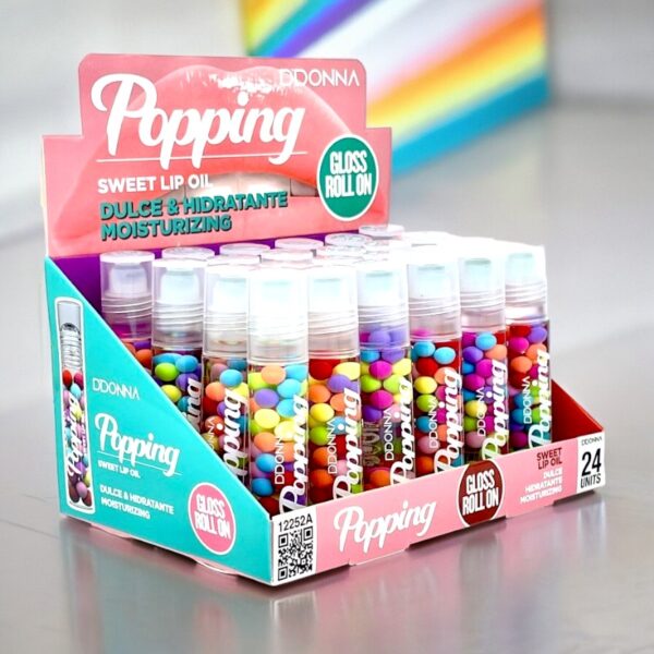 Présentoir de 24 : Huile à lèvres douce "Gloss Popping"