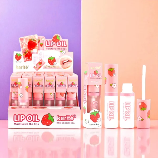 Présentoir de 24 : HUILE À LÈVRES FRAISE – KARITÉ