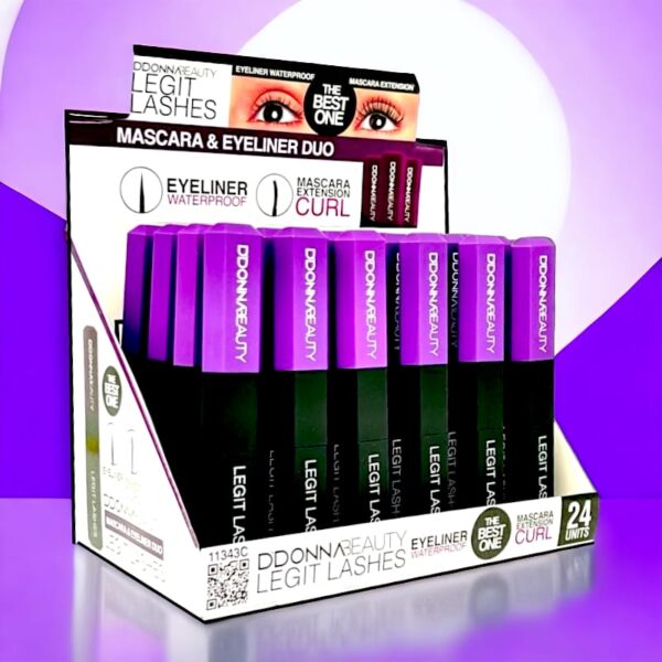 Présentoir de 24 Mascara noir mat & eyeliner mat 2 en 1 double embout