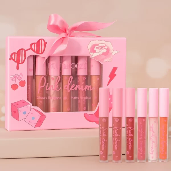 Présentoir de 6 : Set 6 Gloss pour lèvres PINK DENIM – Kevin & Coco