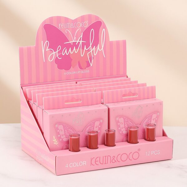 Présentoir de 12 : Set de 4 Gloss pour lèvres BEAUTIFUL – Kevin & Coco