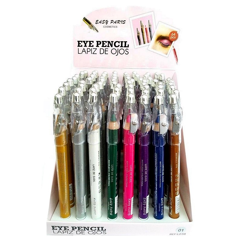 L038-01.jpg Présentoir de 64 Crayons pour les yeux Colorés – Image 1