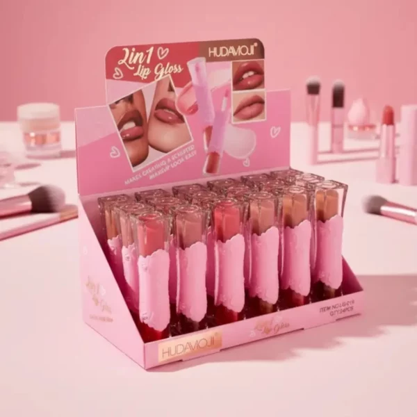 Présentoir de 24 :💖 Gloss & Rouge à Lèvres 2 en 1