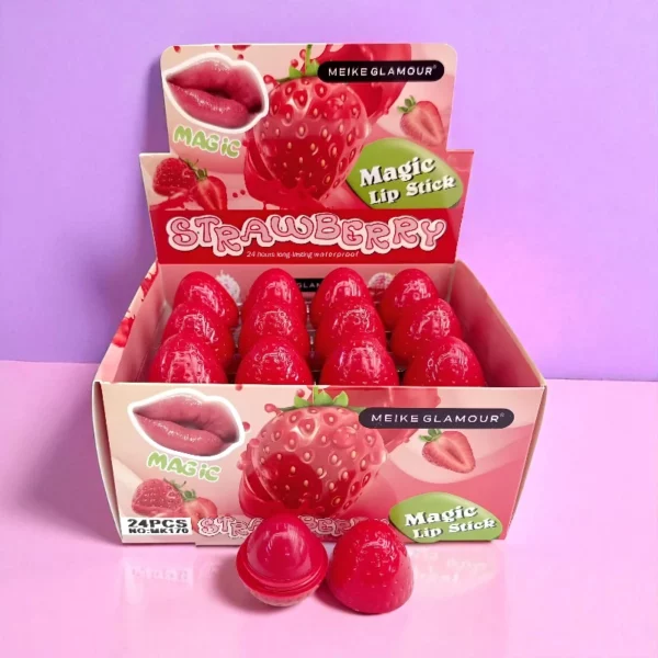Présentoir de 24 : Rouge à Lèvres Magique à la FRAISE Waterproof – MEIKE GLAMOUR