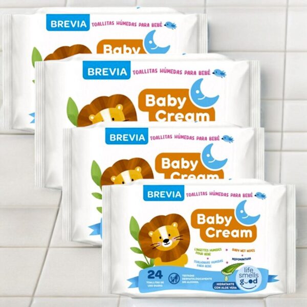 Lot de 12 : Paquet de 24 lingettes BABY CREAM ALOE VERA