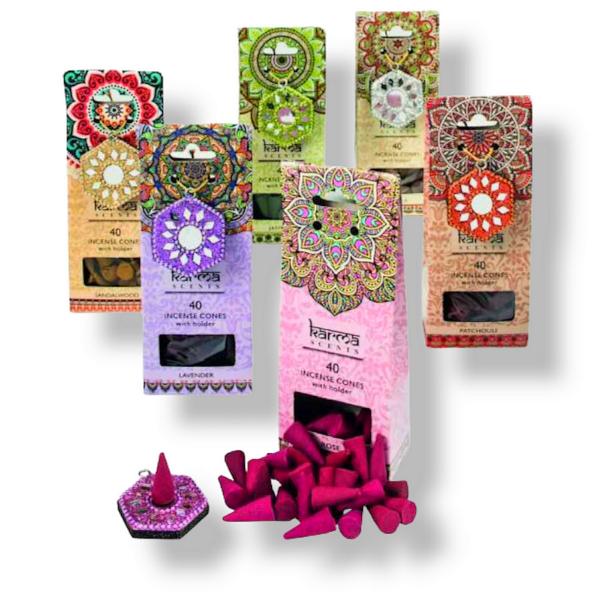 Pack de 18 Boîtes de 40 cônes encens avec support - Karma scents