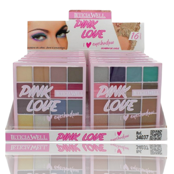 Présentoir de 12 : Palettes d'ombres à paupières 16 couleurs PINK LOVE