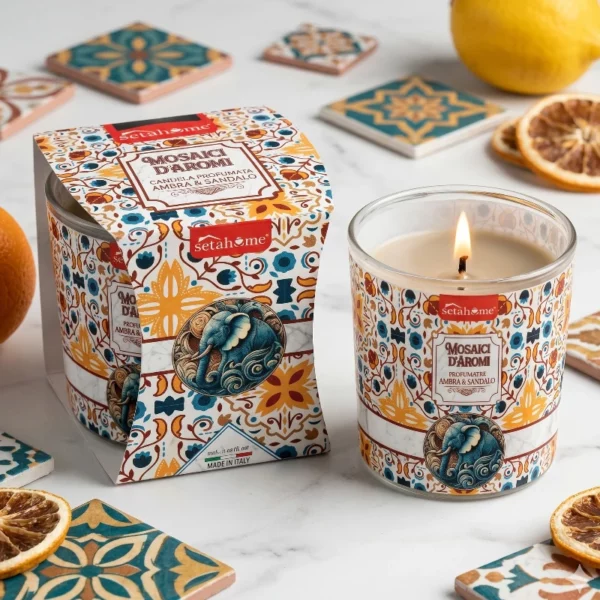 Lot de 6 🕯️ ✨ Bougie Parfumée à La Pomme Verte Collection "Mosaïque" – Seta Home