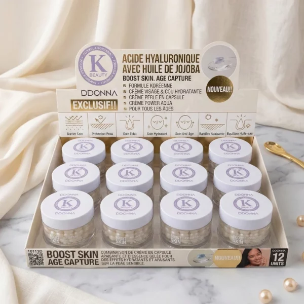 Présentoir de 12 🤍Boost Skin : Crème Restructurante au Collagène & Capsules de Peptides Blancs
