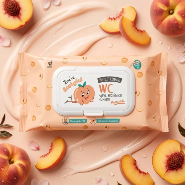 Carton de 12 🍑Papier Toilette Humide 60 Lingettes Pêche - Taille XL🍑