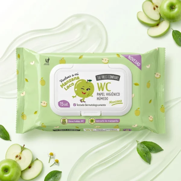 Carton de 12 🍏Papier Toilette Humide 60 Lingettes Pomme Verte - Taille XL🍏