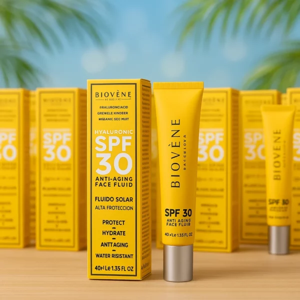 Lot de 12 : Fluide Solaire Visage Anti-Âge SPF 30 – Biovène Barcelona
