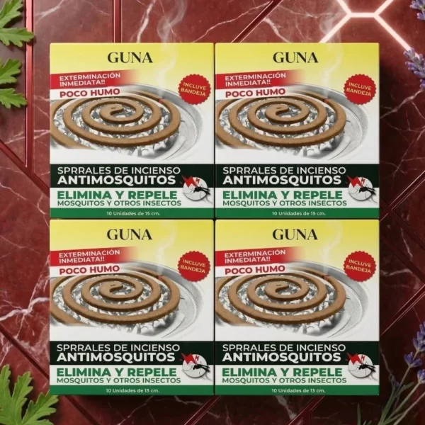 Lot de 10 : Boite de 10 Grandes Spirales d'Encens Anti-moustiques + Grand Plateau Complet - GUNA