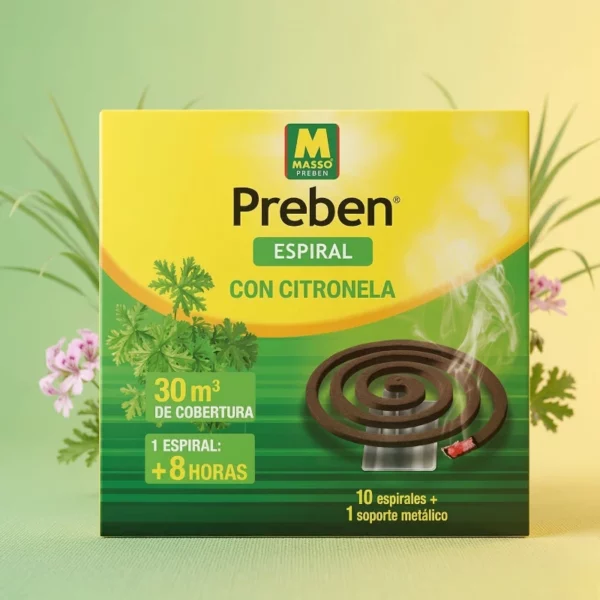 Boite de 10 Spirales Anti-moustiques Parfumées à la Citronnelle + Support - Massó Preben