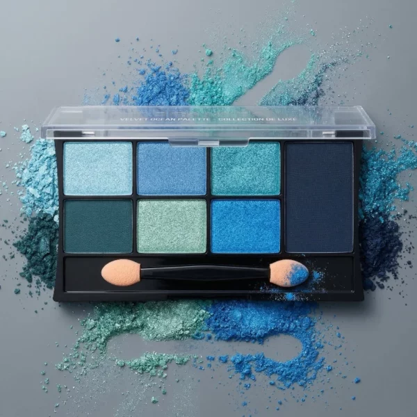 Lot de 12 : Palettes Fards à Paupières + Applicateur 7 Couleurs "Color Harmony" – D'DONNA - Bleu