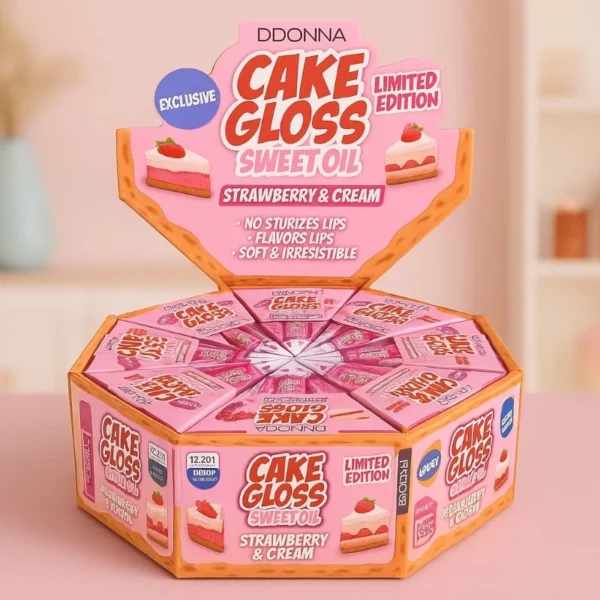 Présentoir de 24 : Gloss pour Lèvres CAKE SWEET OIL STRAMBERRY & CREAM – D'Donna