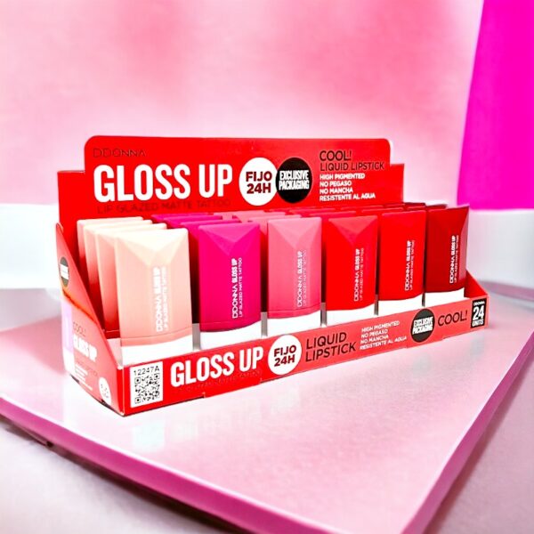 Présentoir de 24 : Gloss à Lèvres "GLAZED MATTE TATOO" GLOSS UP
