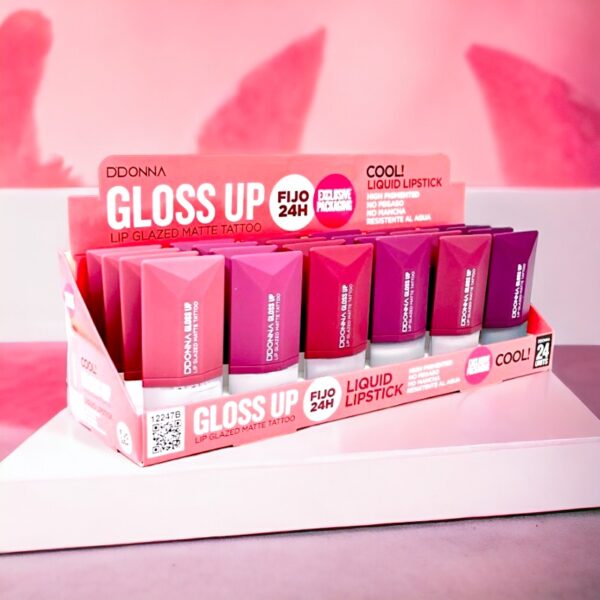 Présentoir de 24 : Gloss à Lèvres "GLAZED MATTE TATOO" GLOSS UP