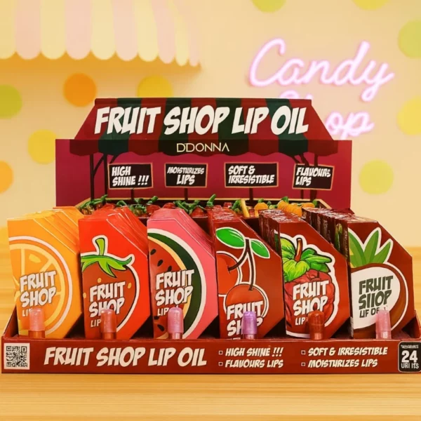 Présentoir de 36 : Huile pour Lèvres FRUIT SHOP – D'Donna