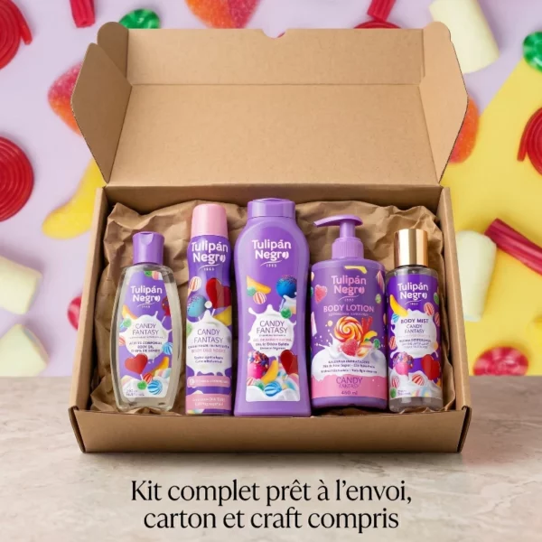 Kit Prêt à envoyé - 🍬 Coffret Soins Corps "Candy Fantasy" – 5 Pièces 🍭 Carton & Craft Fournis