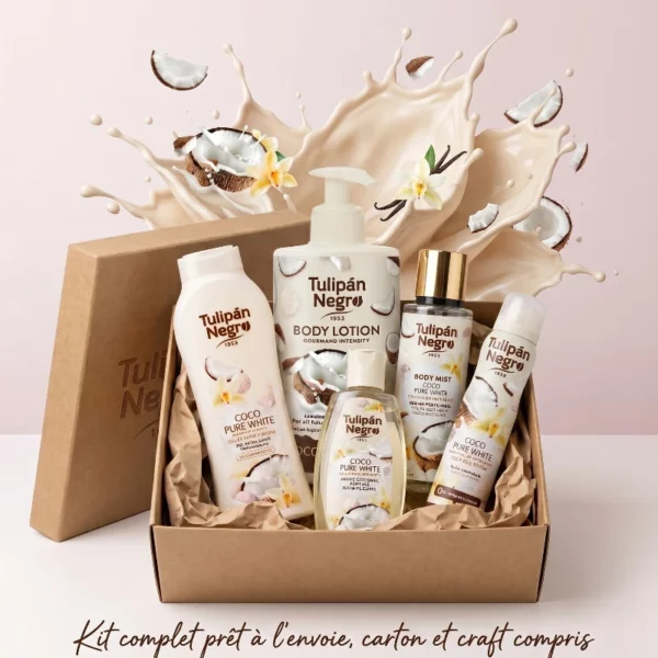 Kit Prêt à envoyé - 🥥 Box Soins Corps "Coco Pure" – 5 Pièces 🥥 Carton & Craft Fournis