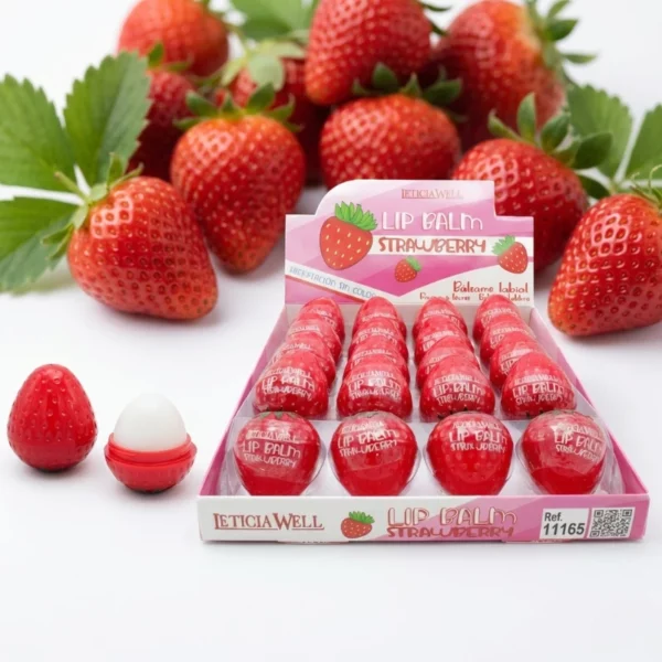 Présentoir de 20 Baume à Lèvres Fraise Leticia Well – Design Fruit 3D