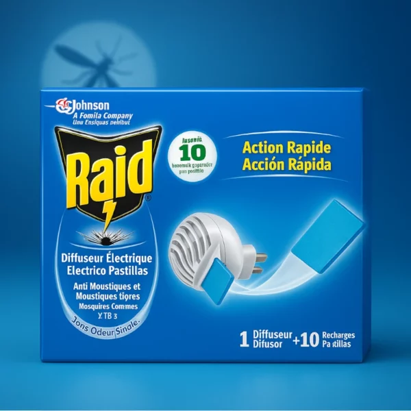 Lot de 6 : Appareil Électrique Anti-Moustiques + 10 Pastilles Recharges – RAID