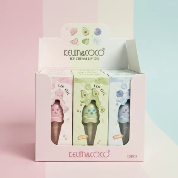 Présentoir de 12 : Gloss Porte-Clés "Luxe & Brillance" Kevin & Coco – Prêt-à-Vendre