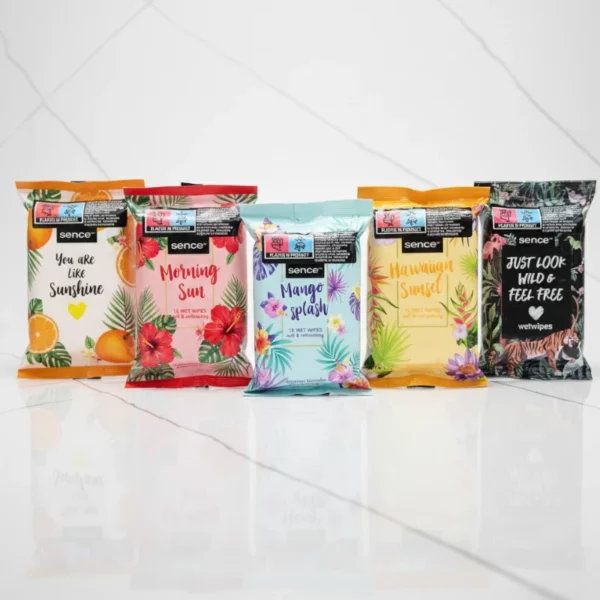 Mélange de 20 : Lot Mixte de Sachet de lingettes visage et main parfum tropicaux