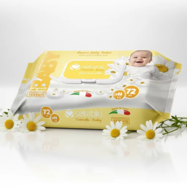 Lot de 3 : Paquet de 72 Lingettes Nettoyantes Bébé SETABLU Extra Douces à la Camomille | Anti-irritation