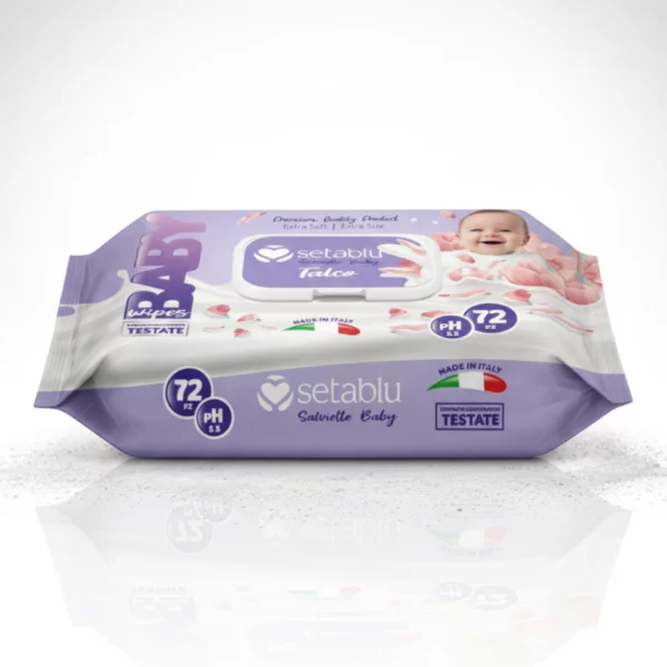 Lot de 3 : Paquet de 72 Lingettes Nettoyantes Bébé SETABLU Extra Douces au Talc | Hypoallergénique