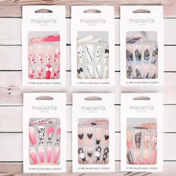 Lot de 12 packs de 10 Faux-Ongles longs et Adhésif