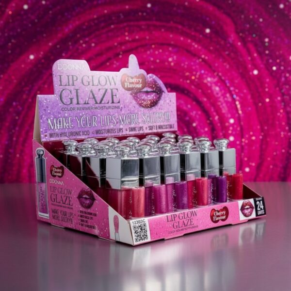 Présentoir de 24 : Gloss Lip Glow Glaze Cherry Flavour – D’Donna