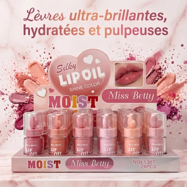 Présentoir de 24 : ✨ Silky Lip Oil "MOIST" – Miss Betty ✨