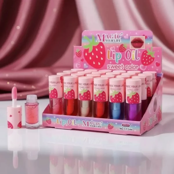 Présentoir de 24 :🍓Lip Oil "Sweet Color" LC344 - Soin, Brillance et Parfum Fraise Irrésistible ! 💖