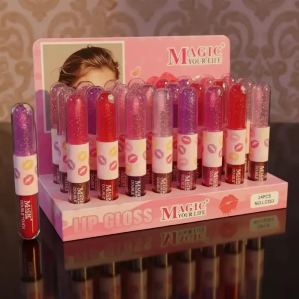 Présentoir de 24 :💖MAGIC Double Touch LC353 - Gloss 2-en-1 Scintillant & Pigmenté pour des Lèvres Magiques ! ✨