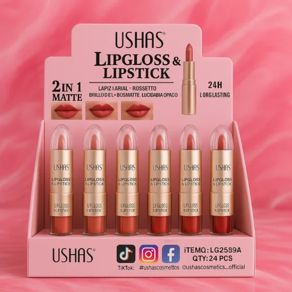 Présentoir de 24 : Rouge à Lèvres & Gloss 2.en.1  - USHAS
